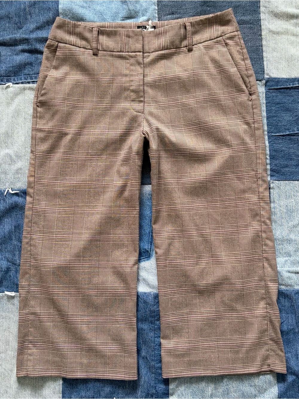 vintage 90 ninety brown plaid houndstooth wide leg capri trousers fits size M
